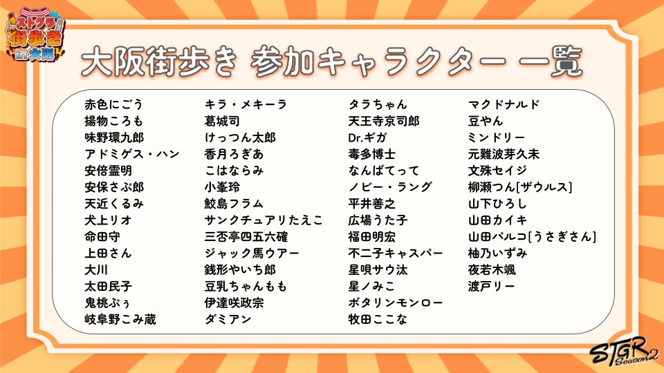 参加キャラクター一覧